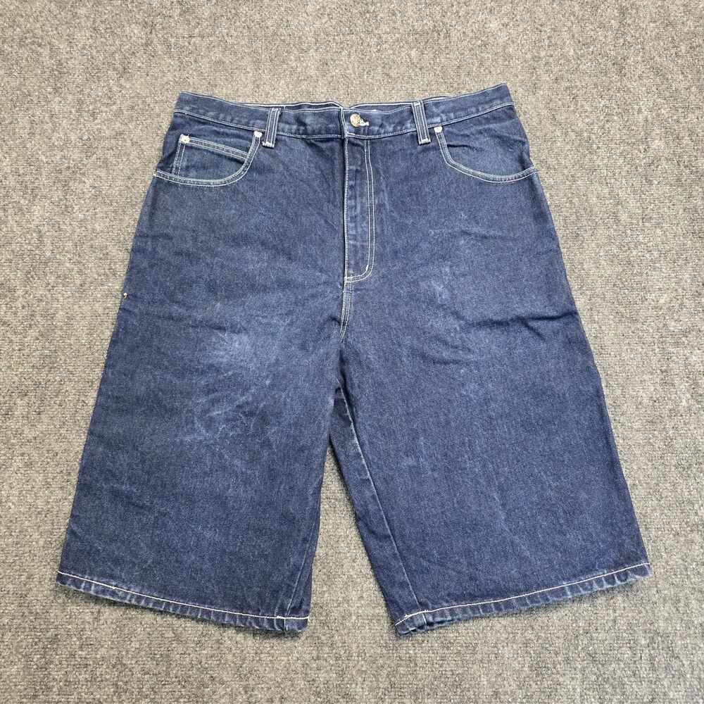 Vintage Neo Blue Mens Sz 34 Blue Denim Cargo Shorts USA Baggy Grunge Skate Y2K